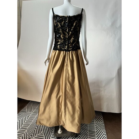 Robert Legere Black & Gold Evening Gown With Floral Sequin and Lace Bodice Sz Sm - Picture 3 of 15